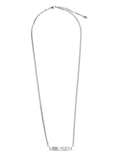 Alexander Mcqueen Logo-pendant Necklace In Metallic
