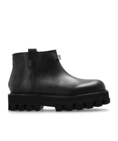 Alexander Mcqueen Logo Plaque Ankle Boots In Black
