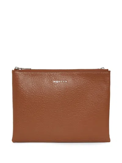 Alexander Mcqueen Logo-plaque Clutch Bag In Brown