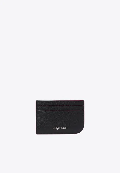 Alexander Mcqueen Logo-plaque Leather Cardholder In Black