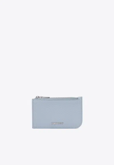Alexander Mcqueen Logo-plaque Leather Cardholder In Light Blue