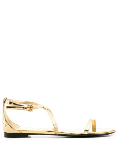Alexander Mcqueen Logo-plaque Metallic Sandals In Gold
