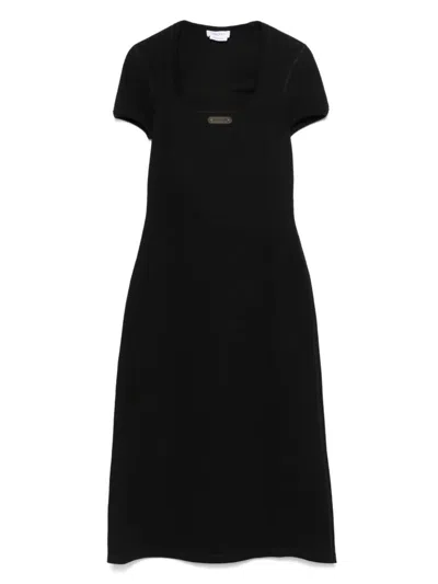 Alexander Mcqueen Logo-plaque Ribbed Stretch Midi Dress Clothing In Black