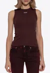 Alexander Mcqueen Logo Plaque Ribbed Tank Top In Bordeaux