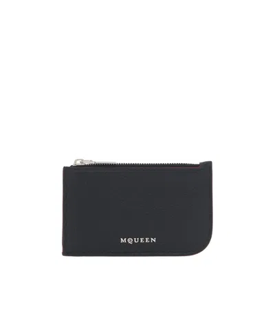 Alexander Mcqueen Sling Zipper Card Bag In Black