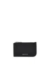 Alexander Mcqueen Black Pebbled Leather Card Holder With Zip In Blacksilver