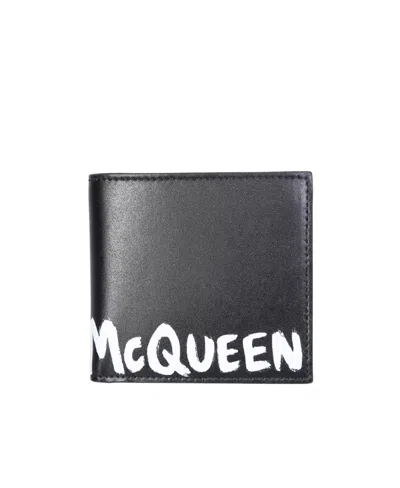Alexander Mcqueen Logo Printed Bi-fold Wallet In Black