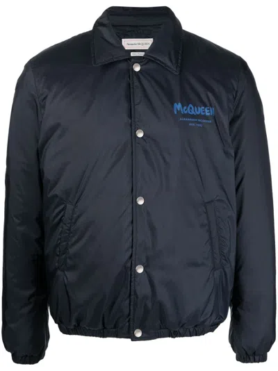 Alexander Mcqueen Logo-print Bomber Jacket In Blue