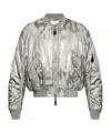 Alexander Mcqueen Graffiti Logo Metallic Bomber Jacket In Gray