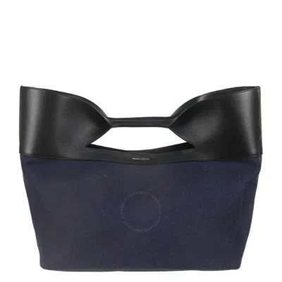 Alexander Mcqueen The Bow Large Leather Tote Bag In Blue/black