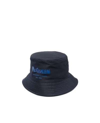 Alexander Mcqueen Logo-print Bucket Hat In Blue