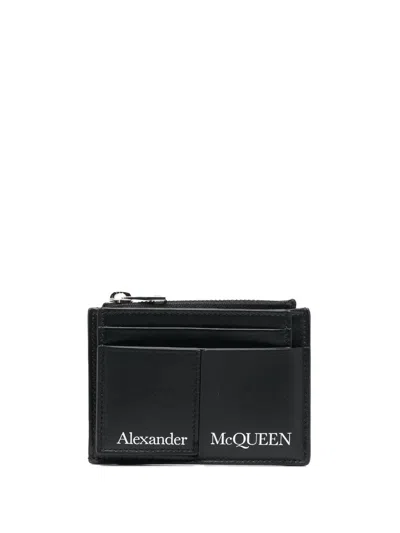 Alexander Mcqueen Alexander Mc Queen Logo Leather Coin Zip Holder In Black
