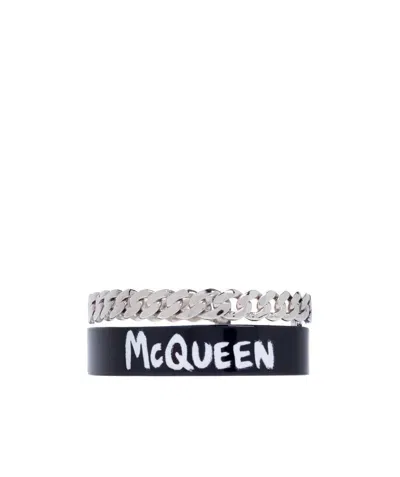Alexander Mcqueen Logo-print Chain-link Bracelet In Black