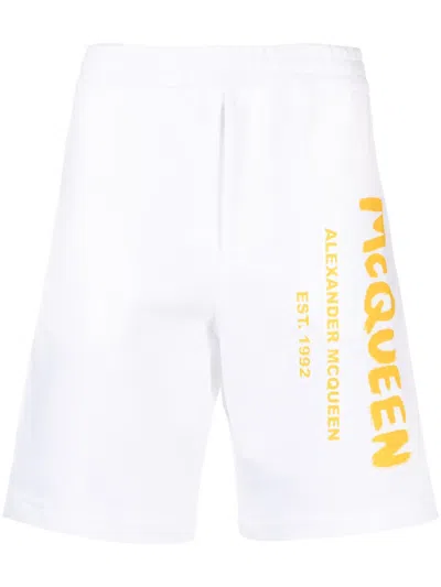 Alexander Mcqueen Logo-print Cotton Shorts In White
