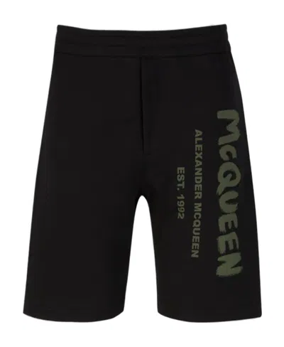 Alexander Mcqueen Logo-print Cotton Shorts In White