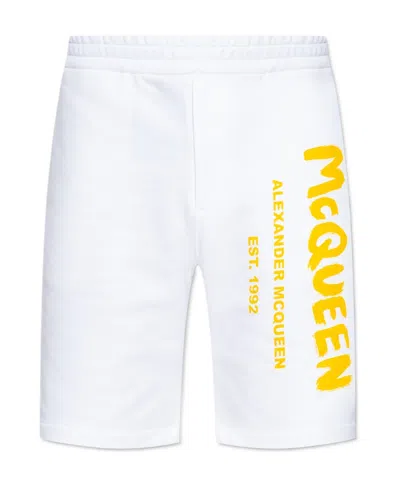 Alexander Mcqueen Logo-printed Bermuda Shorts In White