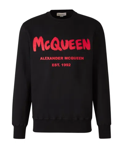 Alexander Mcqueen Logo-print Cotton Sweatshirt In Blacklred