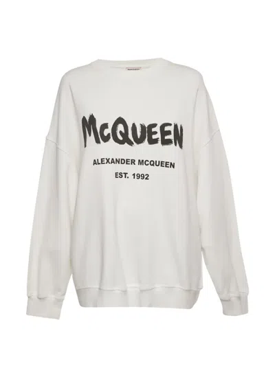 Pre-owned Alexander Mcqueen Logo-print Cotton Sweatshirt In White