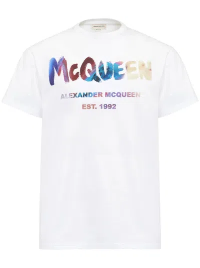 Alexander Mcqueen Logo-print Cotton T-shirt In White Mix