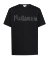 Alexander Mcqueen Black T-shirt With Glitter Logo Print In Cotton Man In Black
