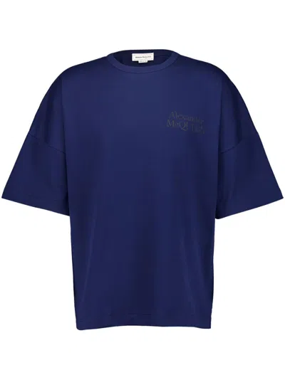 Alexander Mcqueen Logo-print Cotton T-shirt In Blue