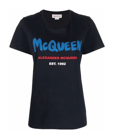Alexander Mcqueen Logo-print Cotton T-shirt In Blue