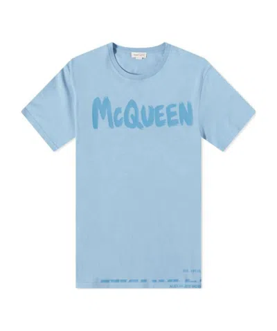 Alexander Mcqueen Logo-print Cotton T-shirt In Blue