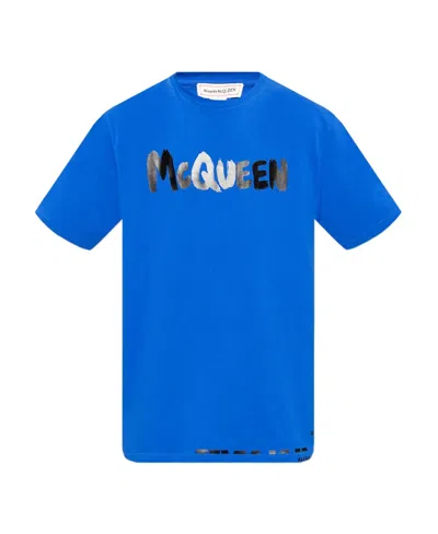 Alexander Mcqueen Logo-print Cotton T-shirt In Blue