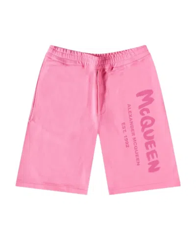Alexander Mcqueen Logo-print Cotton Track Shorts In Pink