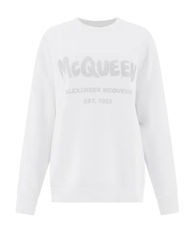 Alexander Mcqueen Logo-print Crew-neck Sweatshirt In White