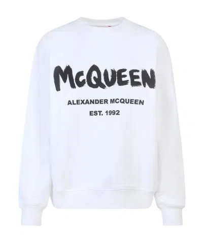 Alexander Mcqueen Logo-print Crew Neck Sweatshirt In White