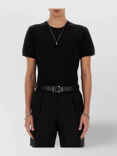 Alexander Mcqueen Logo Print Crew Neck T-shirt With Belt Loops In Black