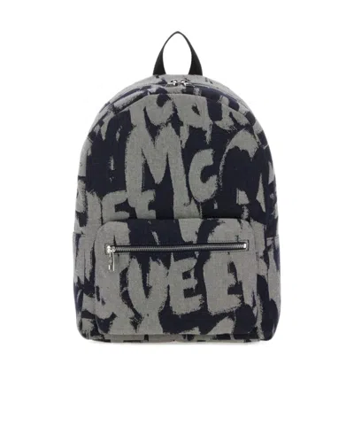 Alexander Mcqueen Logo-print Denim Backpack In Black