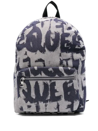 Alexander Mcqueen Logo-print Denim Backpack In Blue