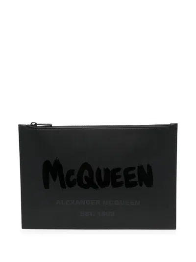 Alexander Mcqueen Logo-print Flat-zip Pouch In Black
