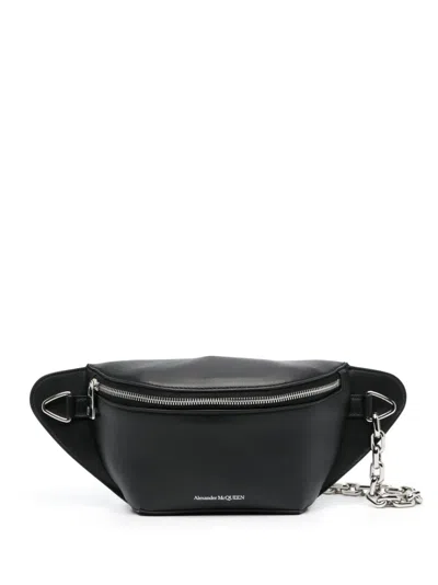 Alexander Mcqueen Leather Messenger Bag In Black