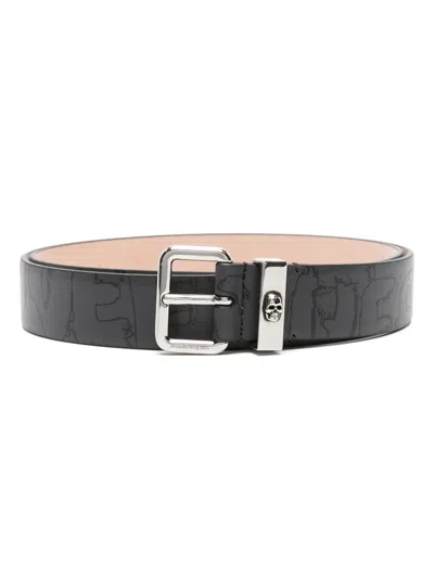Alexander Mcqueen Logo-print Leather Belt In Grau