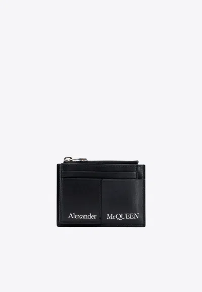Alexander Mcqueen Logo Print Leather Cardholder In Black