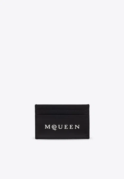 Alexander Mcqueen Logo Print Leather Cardholder In Black