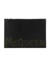 Alexander Mcqueen Leather Clutch With Mcqueen Graffiti Logo In Black