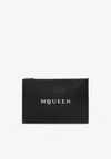 Alexander Mcqueen Logo Print Leather Zip Pouch In Black