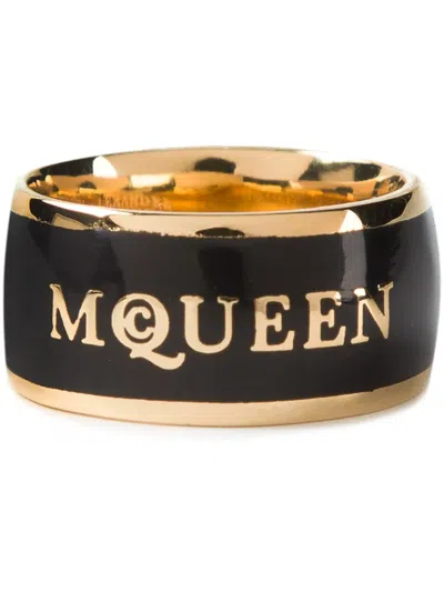 Alexander Mcqueen Logo Print Ring In Black