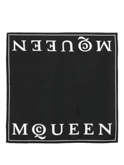 Alexander Mcqueen Mcqueen Logo Square Silk Scarf In Black