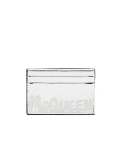 Alexander Mcqueen Logo-print Silver-tone Card Holder In White