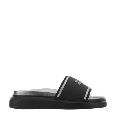 Alexander Mcqueen Logo Print Slip-on Slides In Black