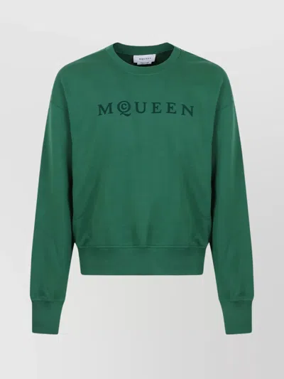 Alexander Mcqueen Logo Print Sweater Ribbed Cuffs In Green