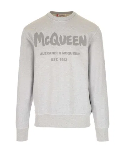 Alexander Mcqueen Logo Printed Crewneck Sweatshirt In Grey