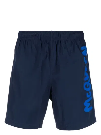 Alexander Mcqueen Bermuda Shorts With Selvedge Logo Band In Black