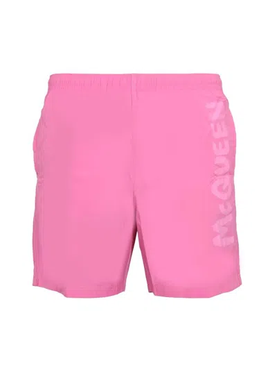 Alexander Mcqueen Logo Print Swimsuit In Pink