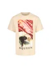 Alexander Mcqueen Crew Neck Graphic Print Short Sleeves In Beige